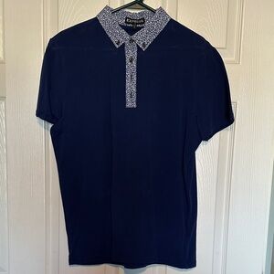 Express Men's Polo Shirt with Patterned Collar - Dark Blue